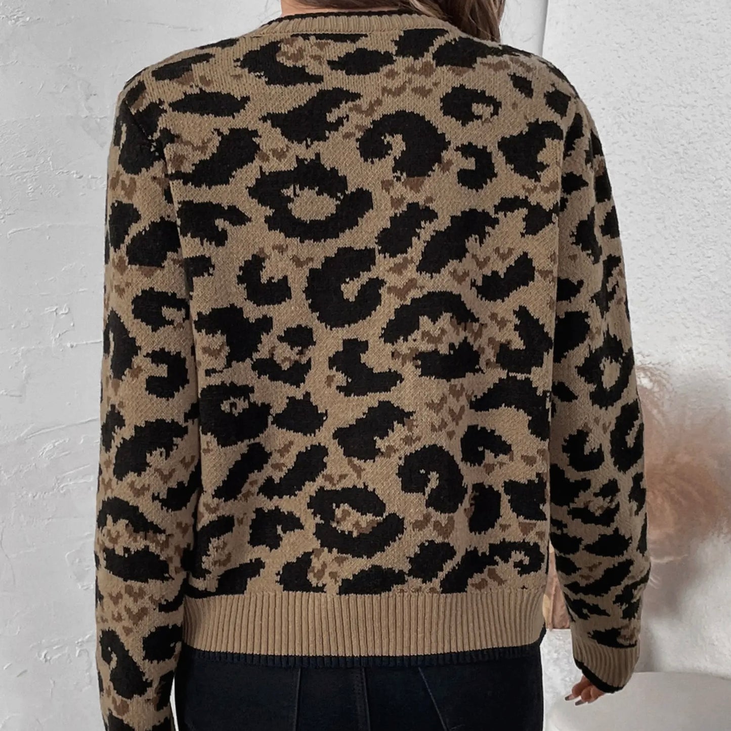 Leopard Print Butterfly Tie Tied Knit Sweater