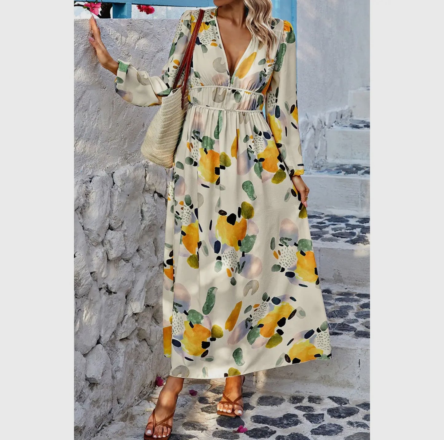 Deep V Neck Elastic High Waist Dress