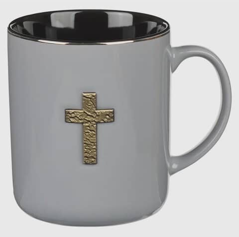 Gray Mug W/Metal Cross