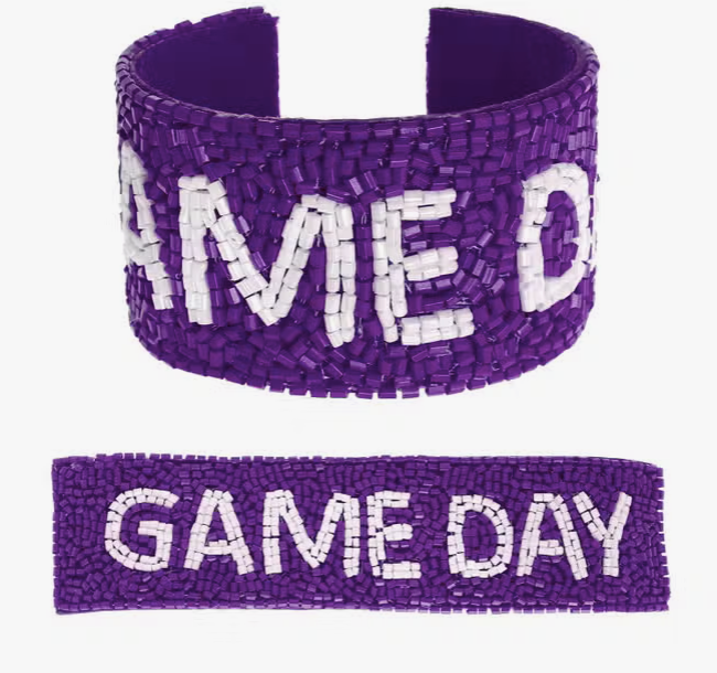 GAME DAY BEADED SNAP BRACELET - PURPLE WHITE
