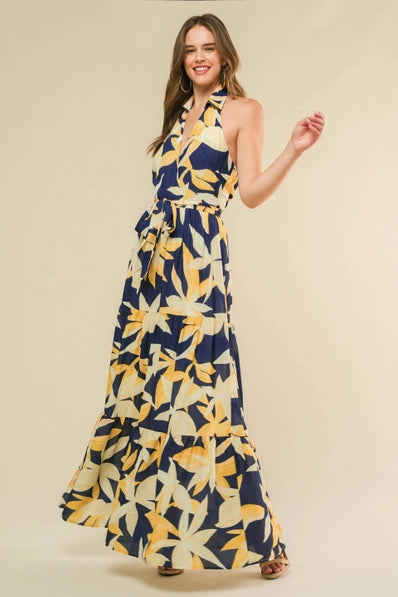 The Adeline NAVY/YELLOW Flower Dress -ID21314-