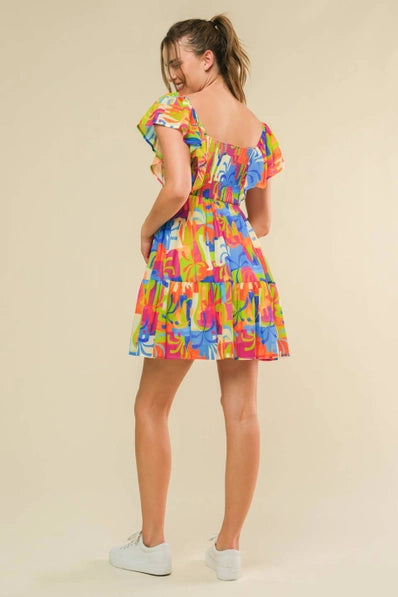 The Skylar BLUE ORANGE Printed Dress “ID21257”