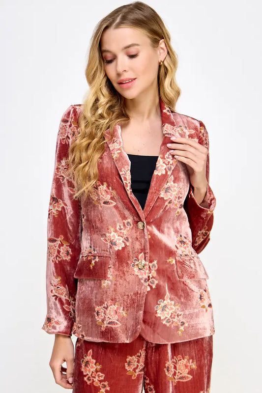 TJ-9889-6 FLORAL VELVET BLAZER