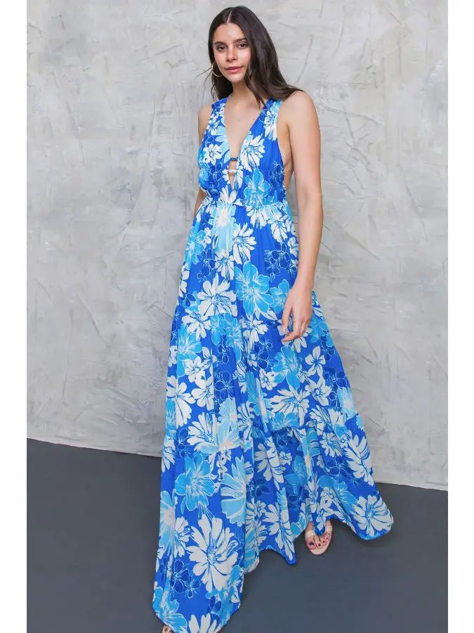 A printed woven maxi dress - ID20126  / BLUE(Size L Left)