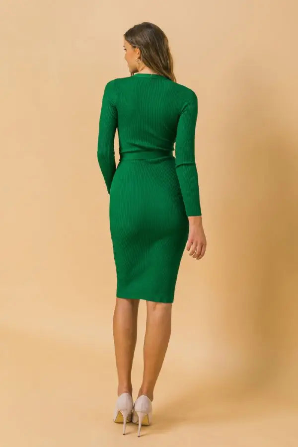 A solid ribbed sweater dress - JSW2626 - L / GREEN