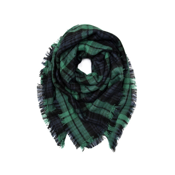 Plaid Fringe Blanket Scarf - GREEN ONE