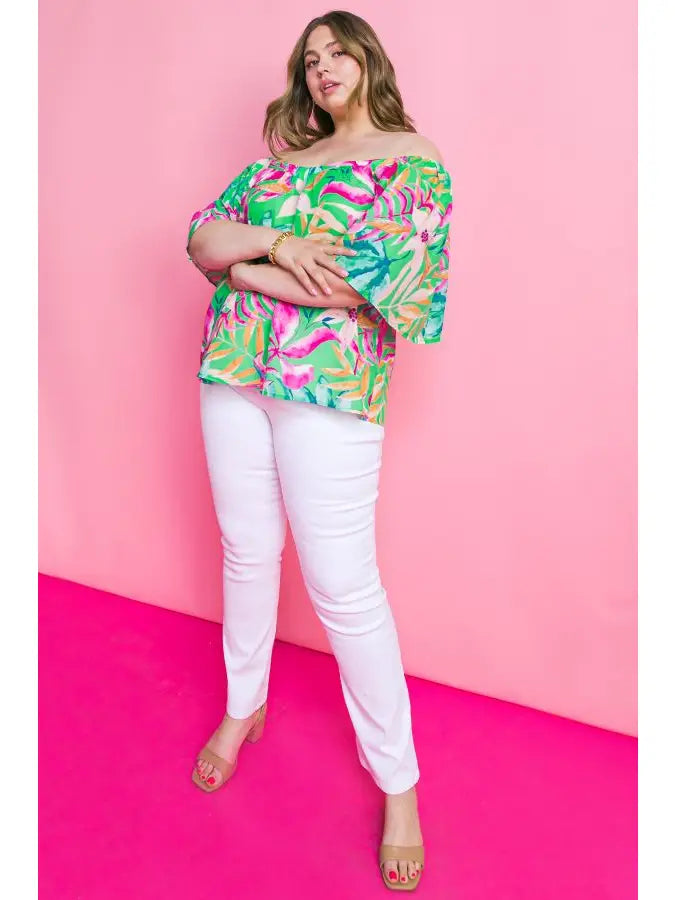 The Lia GREEN Floral Printed Top Plus Size