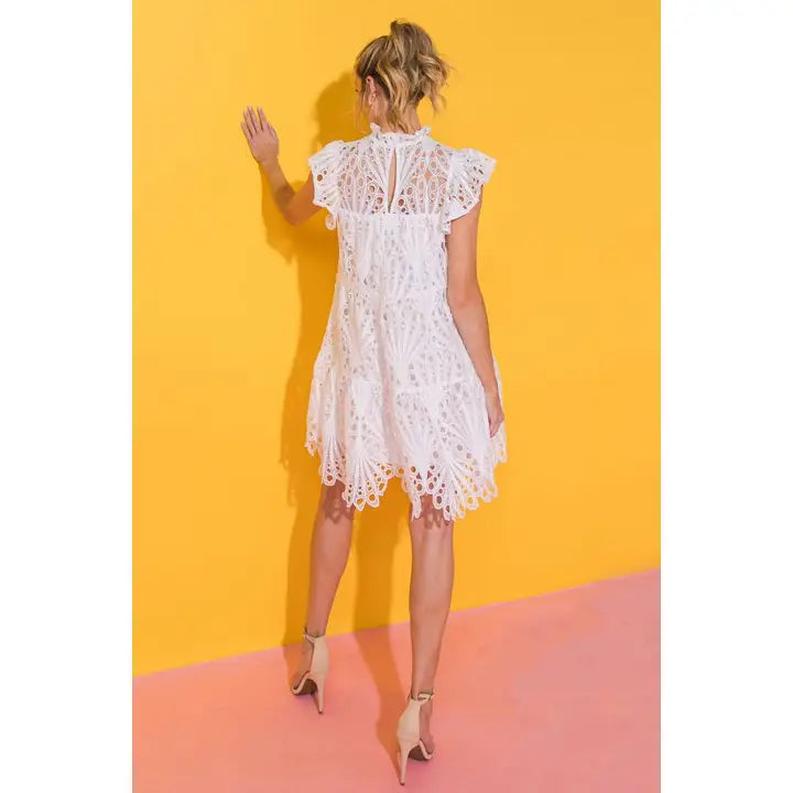 A lace mini dress - ID19555 - OFF WHITE LARGE
