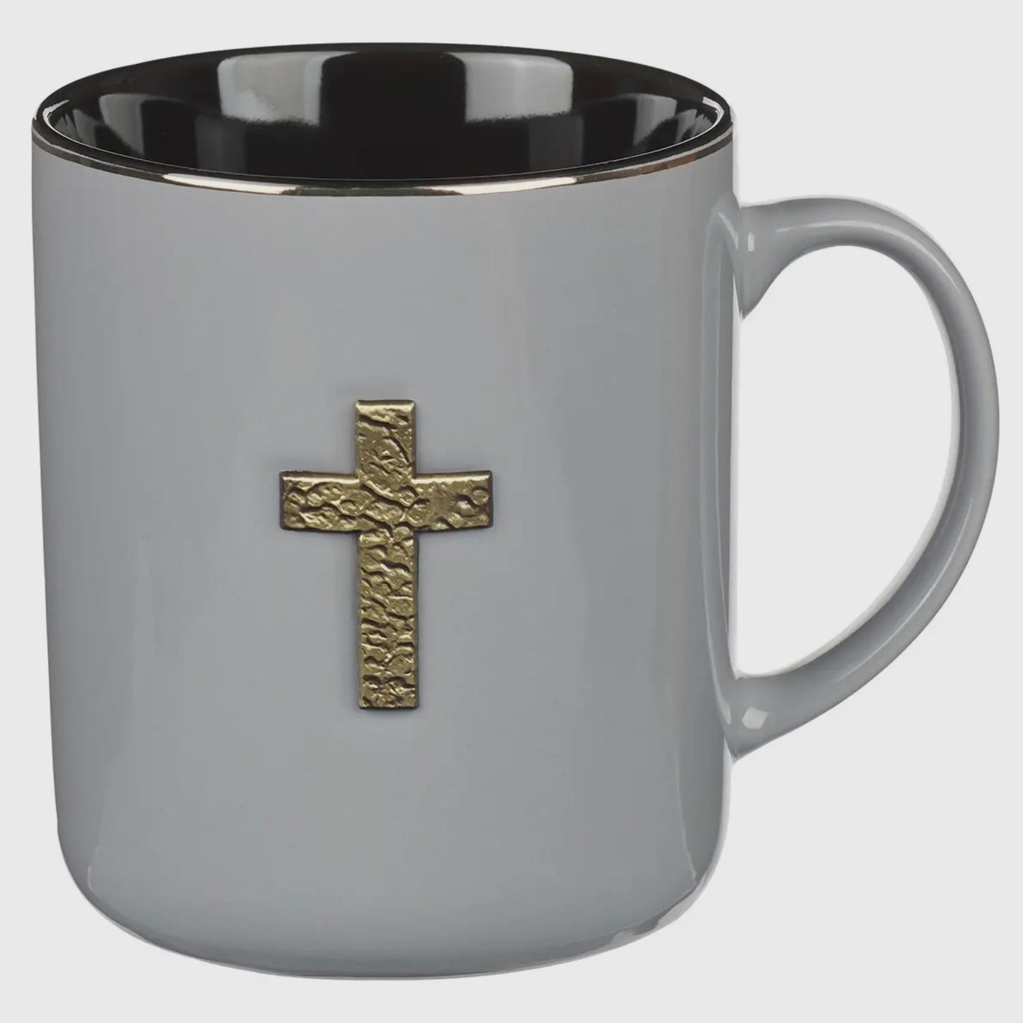 Gray Mug W/Metal Cross