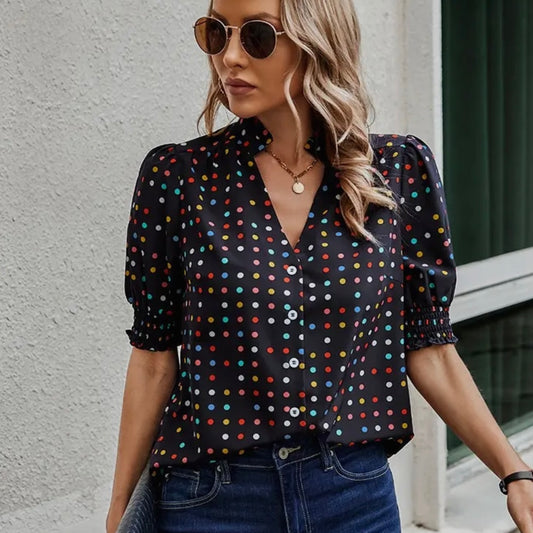 Black Polka Dot Puff Sleeve