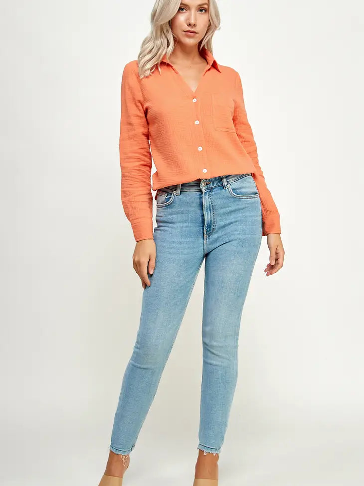 The Grace CORAL Button Up Shirt (RT-3275-6) (Last Size S)