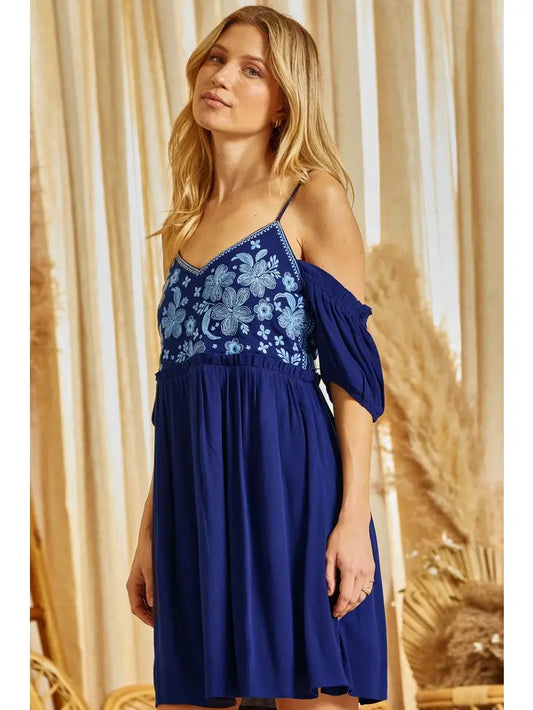 The Dulce NAVY Floral Embroidered Dress(Size S Left)