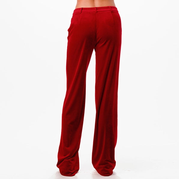 VELVET STRAIGHT LEG PANTS -RED