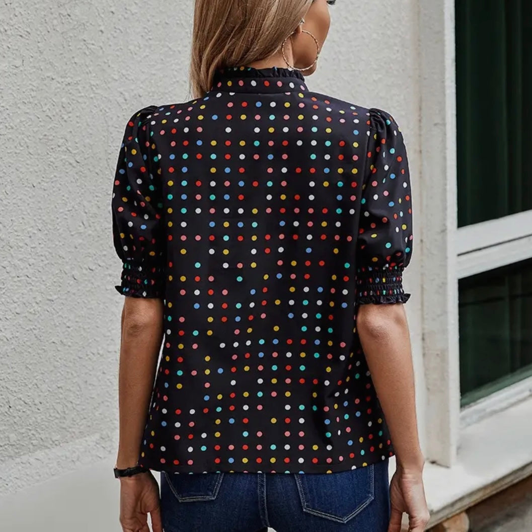 Black Polka Dot Puff Sleeve