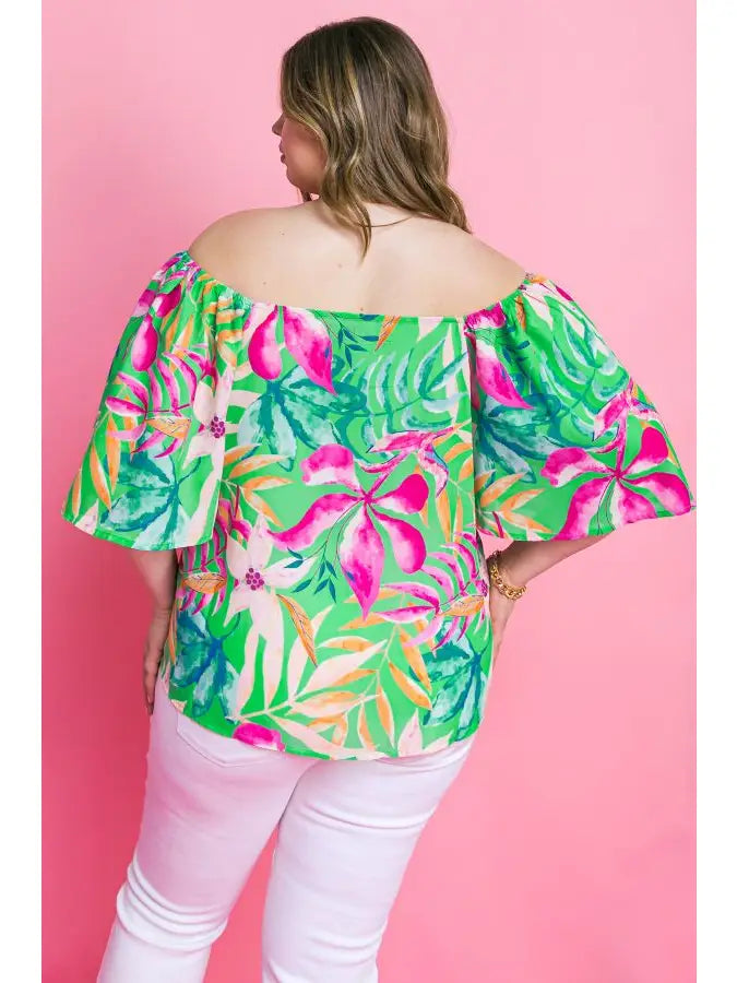 The Lia GREEN Floral Printed Top Plus Size