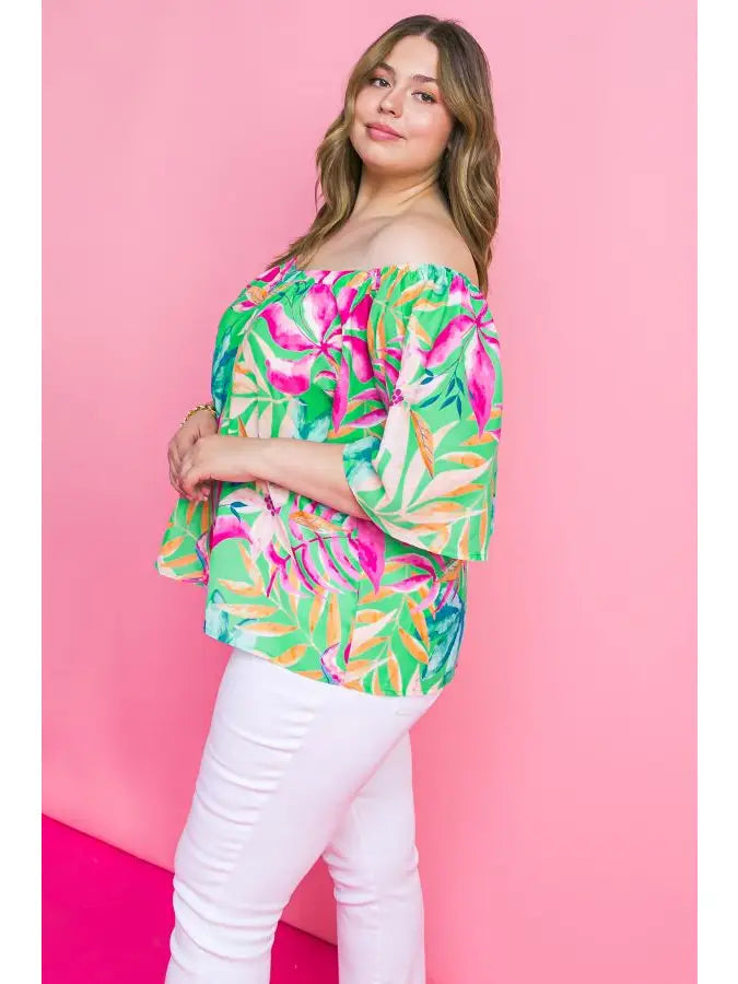 The Lia GREEN Floral Printed Top Plus Size