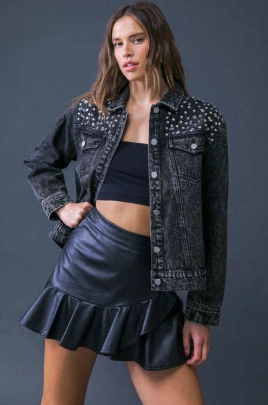 A washed denim jacket - IJ10231-B - Black