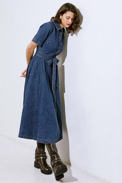 A washed denim midi dress - FD1023 -  INDIGO