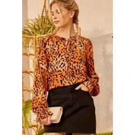 The Ariel ORANGE BLACK Leopard Print Top (SIZE SMALL)