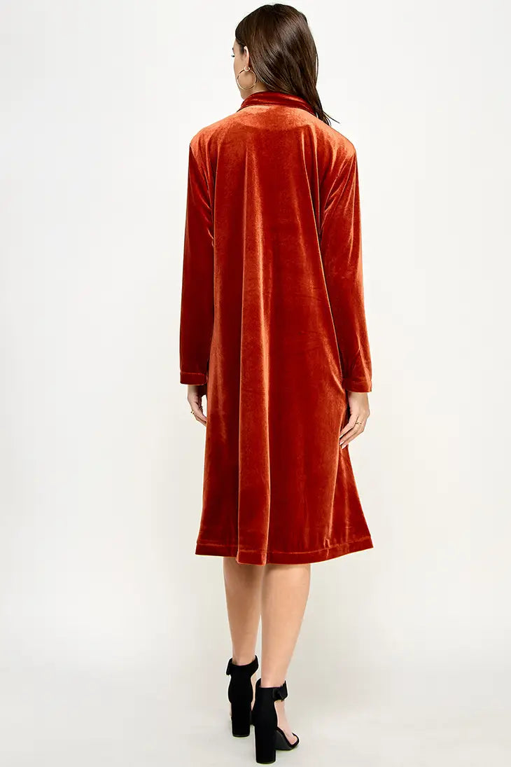 KJ-1437-6 LONG SLEEVE VELVET DUSTER RUST - L