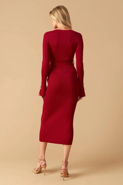 A ribbed sweater knit midi dress - ISW5336 - Red Contemporary S