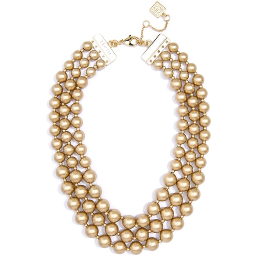 ZENZII Jewelry - 3 Strand Beaded Bib Necklace - Matte Gold