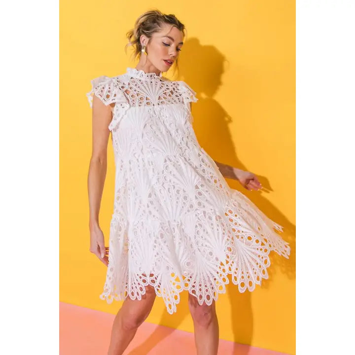 A lace mini dress - ID19555 - OFF WHITE LARGE