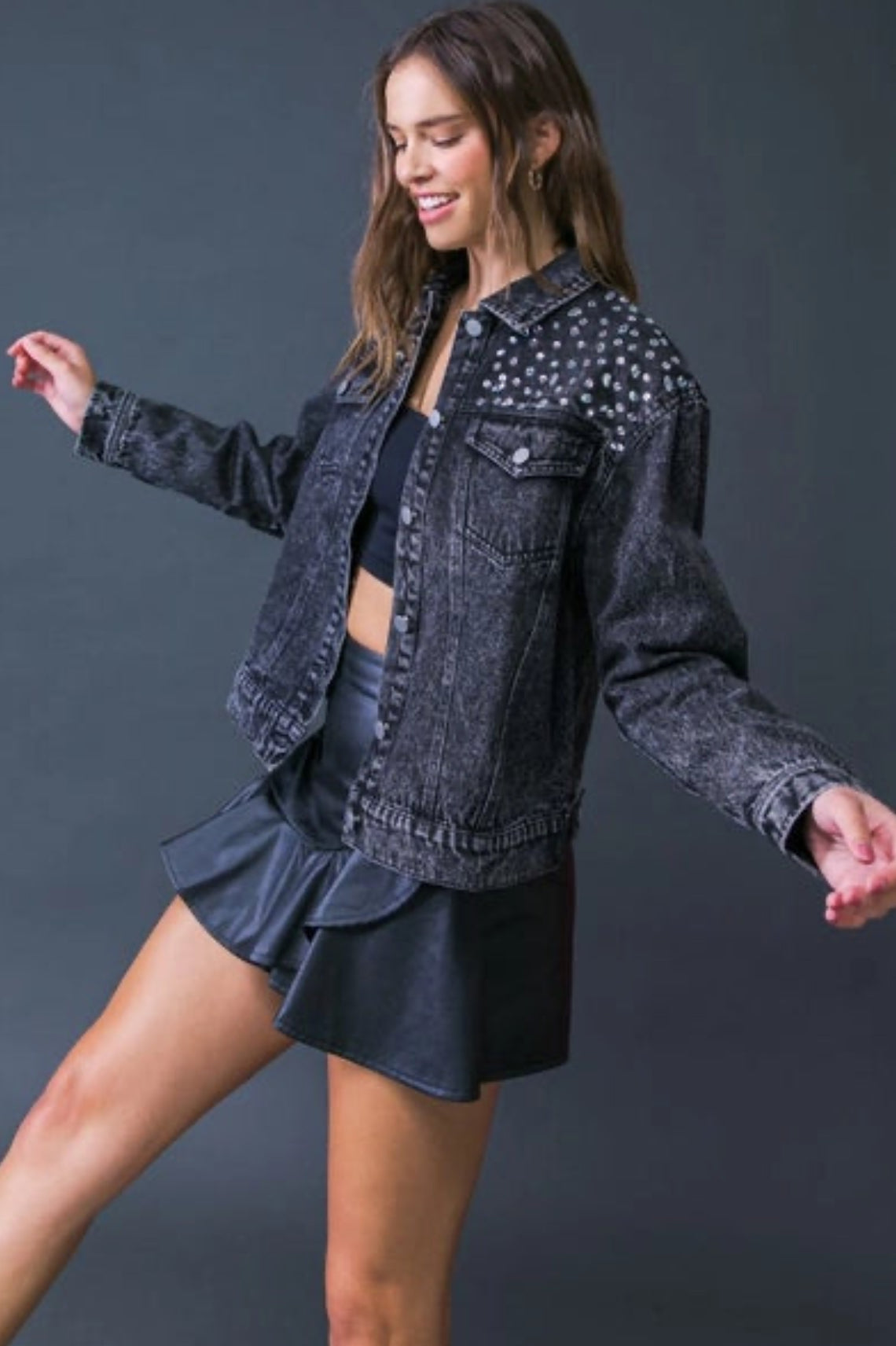 A washed denim jacket - IJ10231-B - Black