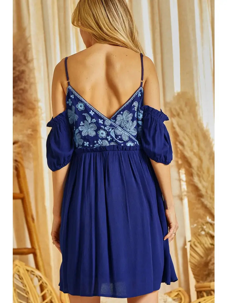 The Dulce NAVY Floral Embroidered Dress(Size S Left)