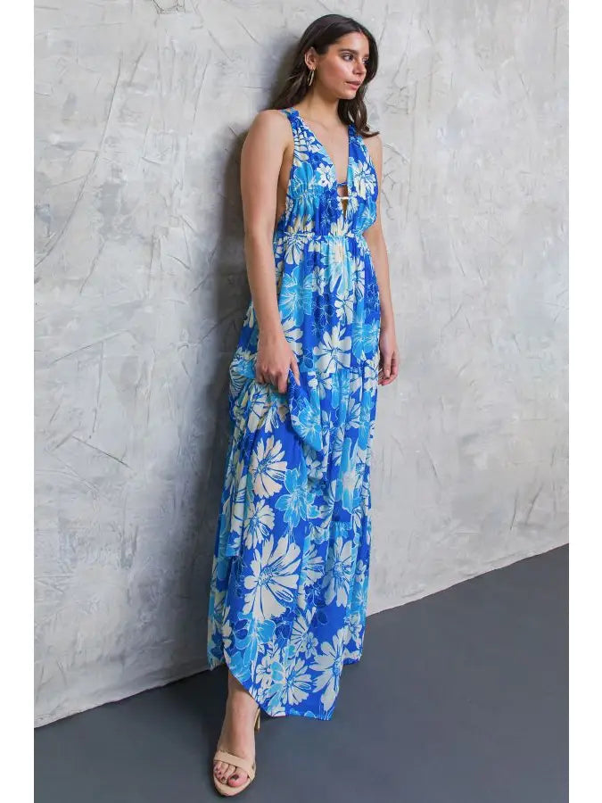 A printed woven maxi dress - ID20126  / BLUE(Size L Left)