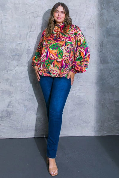 The Ayla GREEN FUCHSIA Printed Blouse “ITP12683”