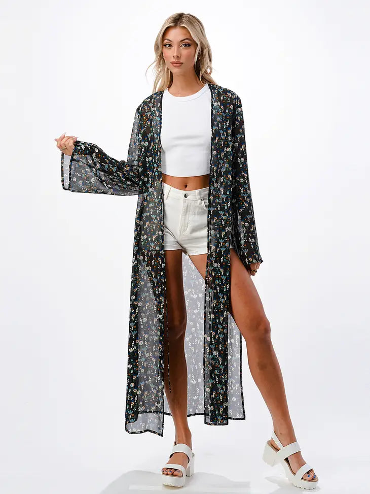 The Rory BLACK Printed Long Duster