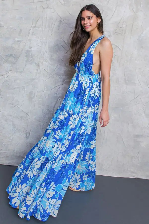 A printed woven maxi dress - ID20126  / BLUE(Size L Left)