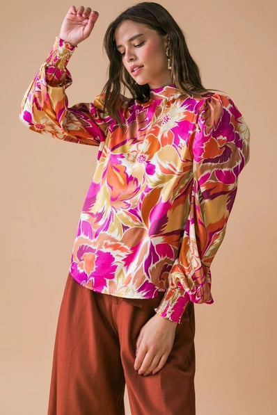 A printed woven top - IT12727 - MUSTARD BROWN / Contemporary(Size S Left)