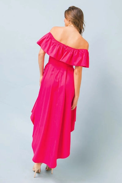 A solid hi-lo dress-JD6967-A -  / FUCHSIA ( Last Size M)