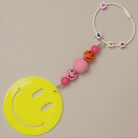 Happy Face Beaded Keychain Bag Charm