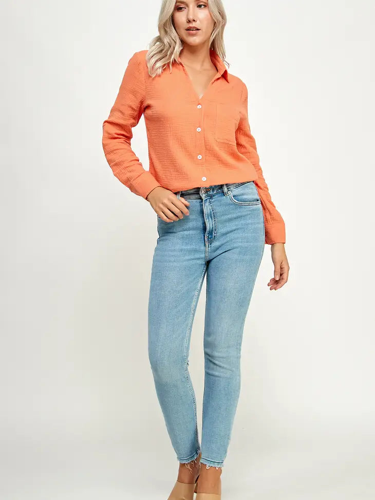 The Grace CORAL Button Up Shirt (RT-3275-6) (Last Size S)