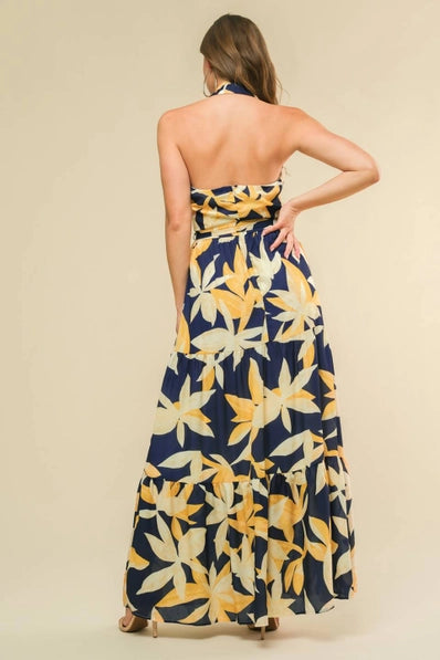 The Adeline NAVY/YELLOW Flower Dress -ID21314-