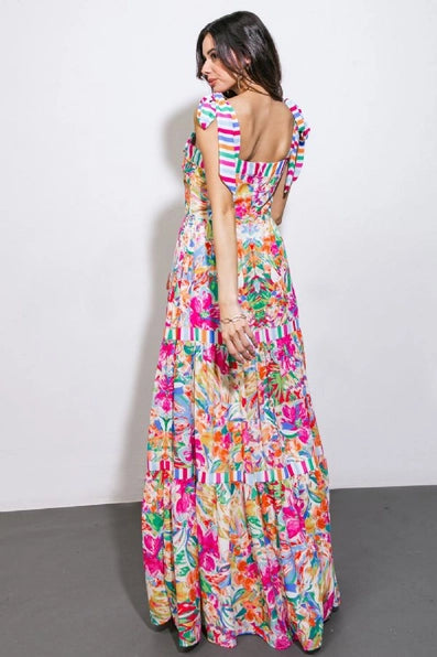 A printed woven maxi dress - ID20619 - PINK BLUE Contemporary