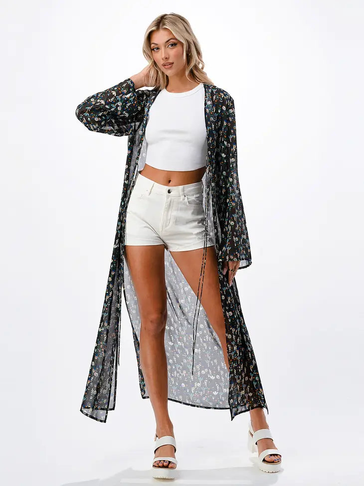 The Rory BLACK Printed Long Duster