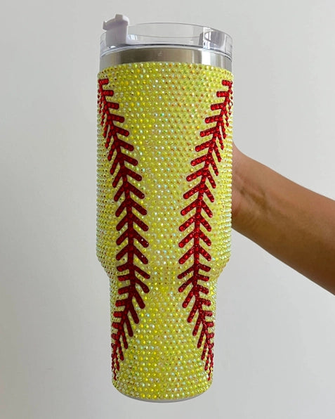 Crystal Softball Yellow/Red "Blinged Out" 40 Oz. Tumbler