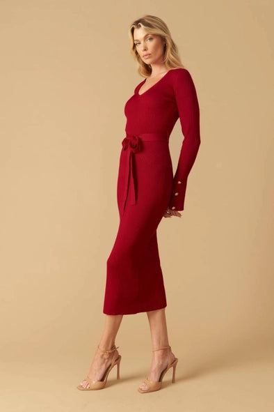 A ribbed sweater knit midi dress - ISW5336 - Red Contemporary S