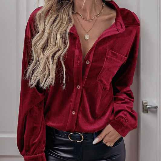 Long Sleeved Velvet Collared Shirt