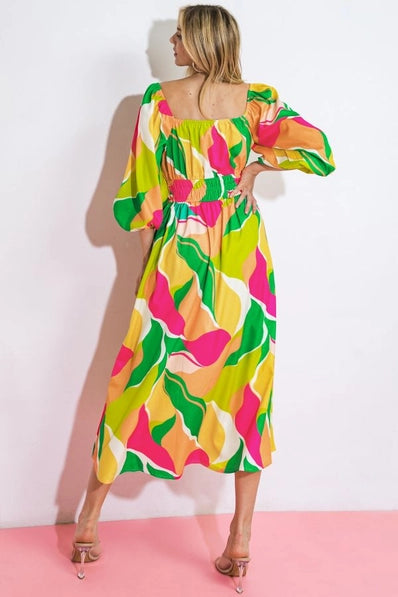 A printed woven midi dress - ID20716 - YELLOW GREEN