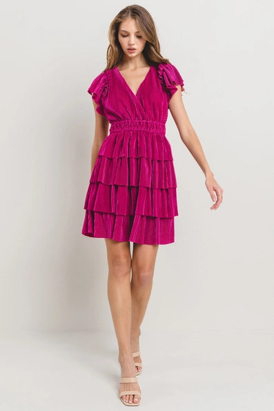 Pleated Ruffle Mini Dress / DIC51594 - MAGENTA