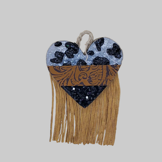 Leafcutter  Freshies Tooled Leather Cowprint Heart Strawberry Leather