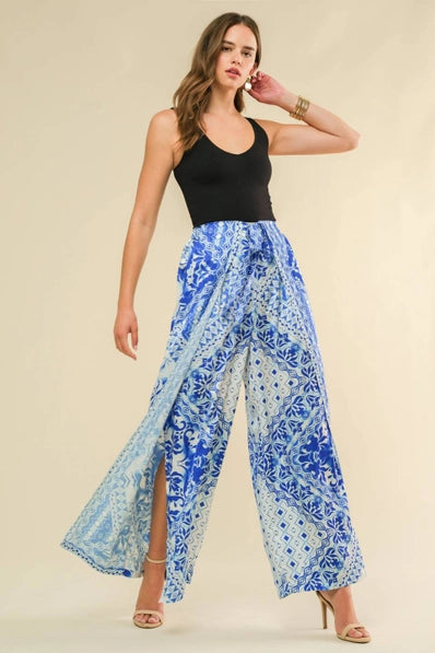 The Eliana BLUE WHITE Printed Pants -IP8469-