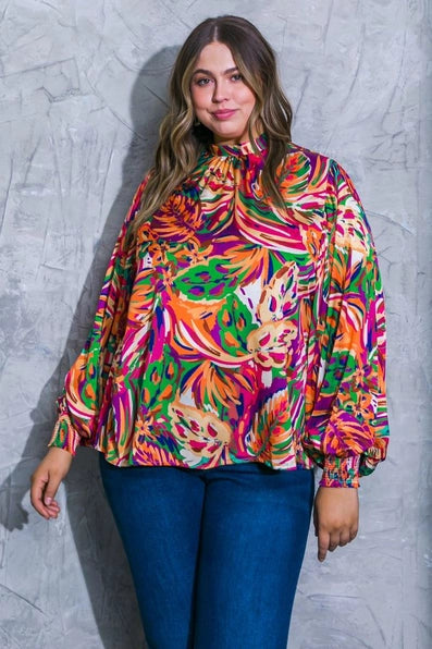 The Ayla GREEN FUCHSIA Printed Blouse “ITP12683”