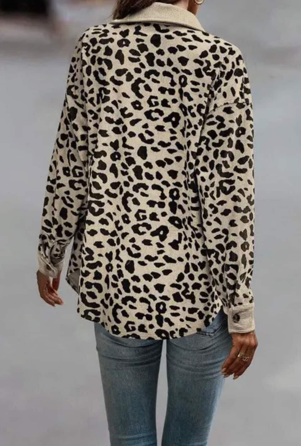 Button Down Long Sleeve Leopard Pocket Jacket