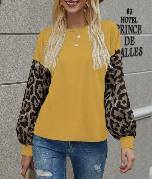 Crew Neck Puff Sleeve Solid Top